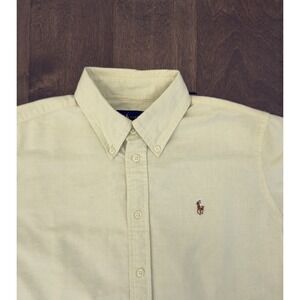 Ralph Lauren Womens Yellow Short Sleeve Slim Fit Oxford Shirt Size M Flesh Pony